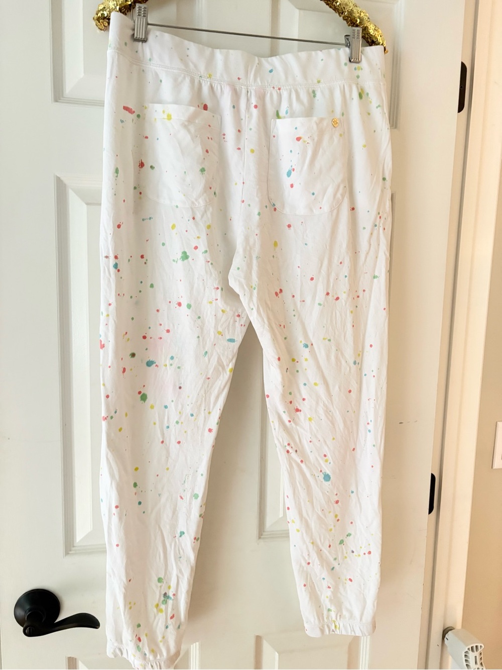 Lilly Pulitzer Women Mallie Neon Paint Splatter Knit Jogger Pants Resort White L - Picture 9 of 13